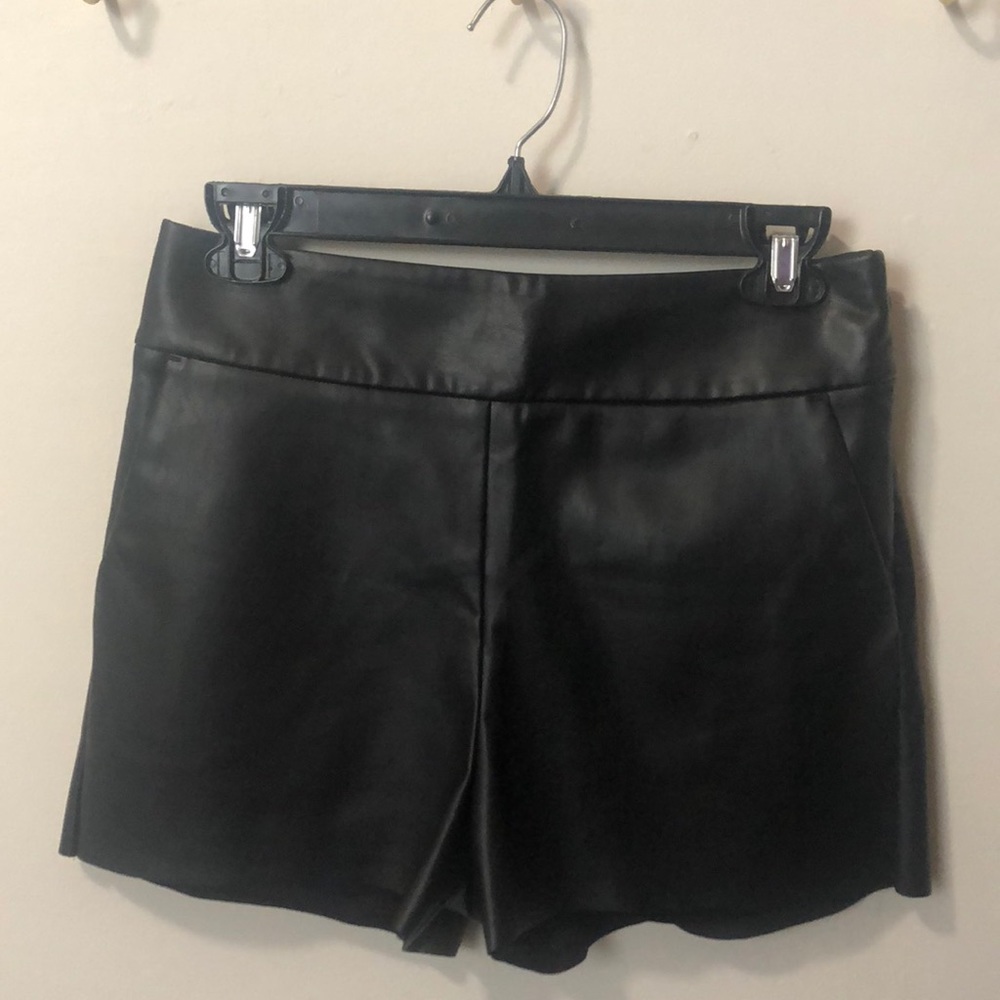 Black faux leather shorts